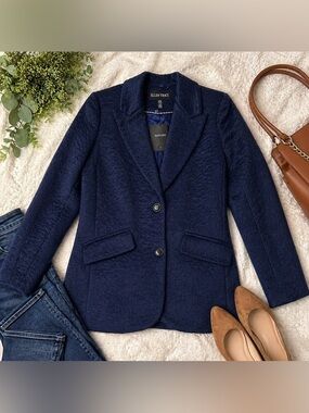Ellen Tracy Navy Textured Blazer Jacket NWT XS Classic Tailored Chic